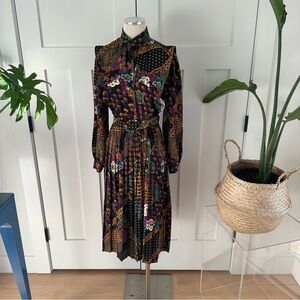 Leslie Fay Multicolor Patterned Long Sleeve Dress - winter Farm Rio Vibes